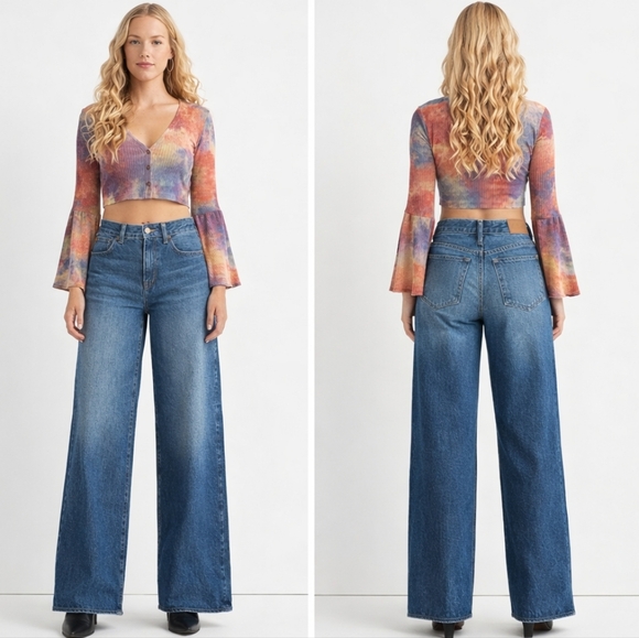 Madewell Superwide-Leg Jeans High Rise Rigid Denim Size 27 J1746 - Picture 5 of 9